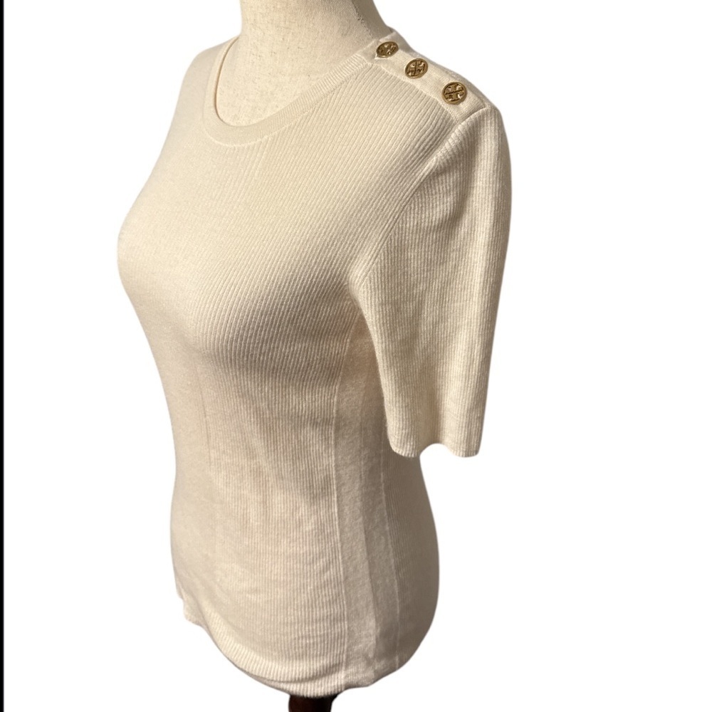 Tory Burch Cream Ribbed Women's Sweater Top
